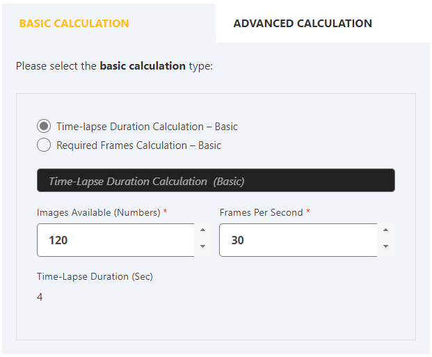 basic time lapse duration calculator